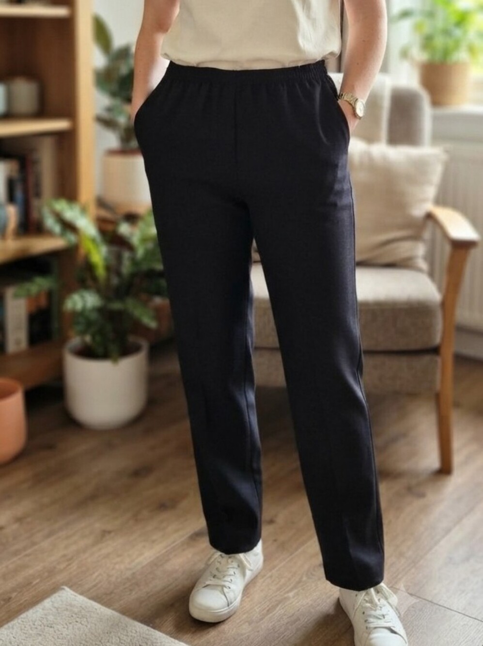 24K Trends Black Elastic Waist Pants